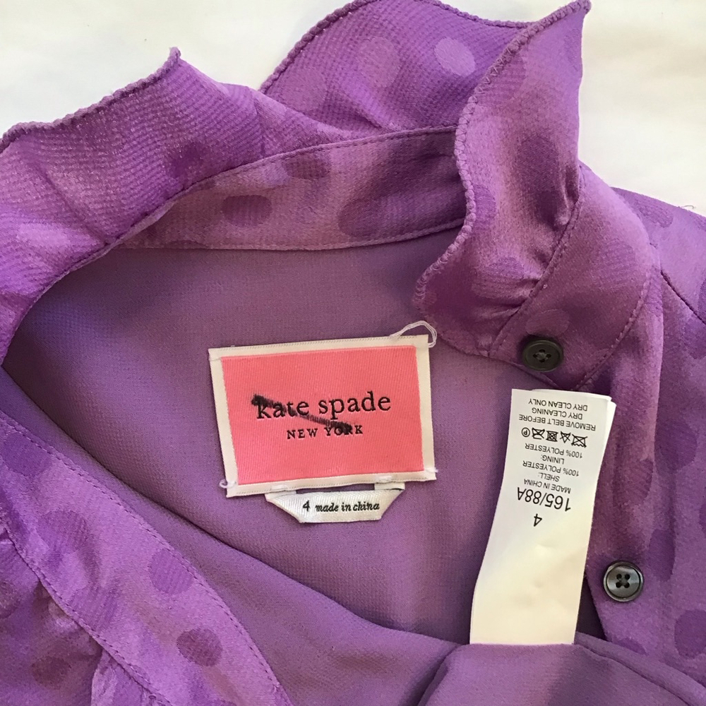 Women's Kate Spade Purple Polka Dot Long Sleeve Dress Size 4 - Picture 14 of 14